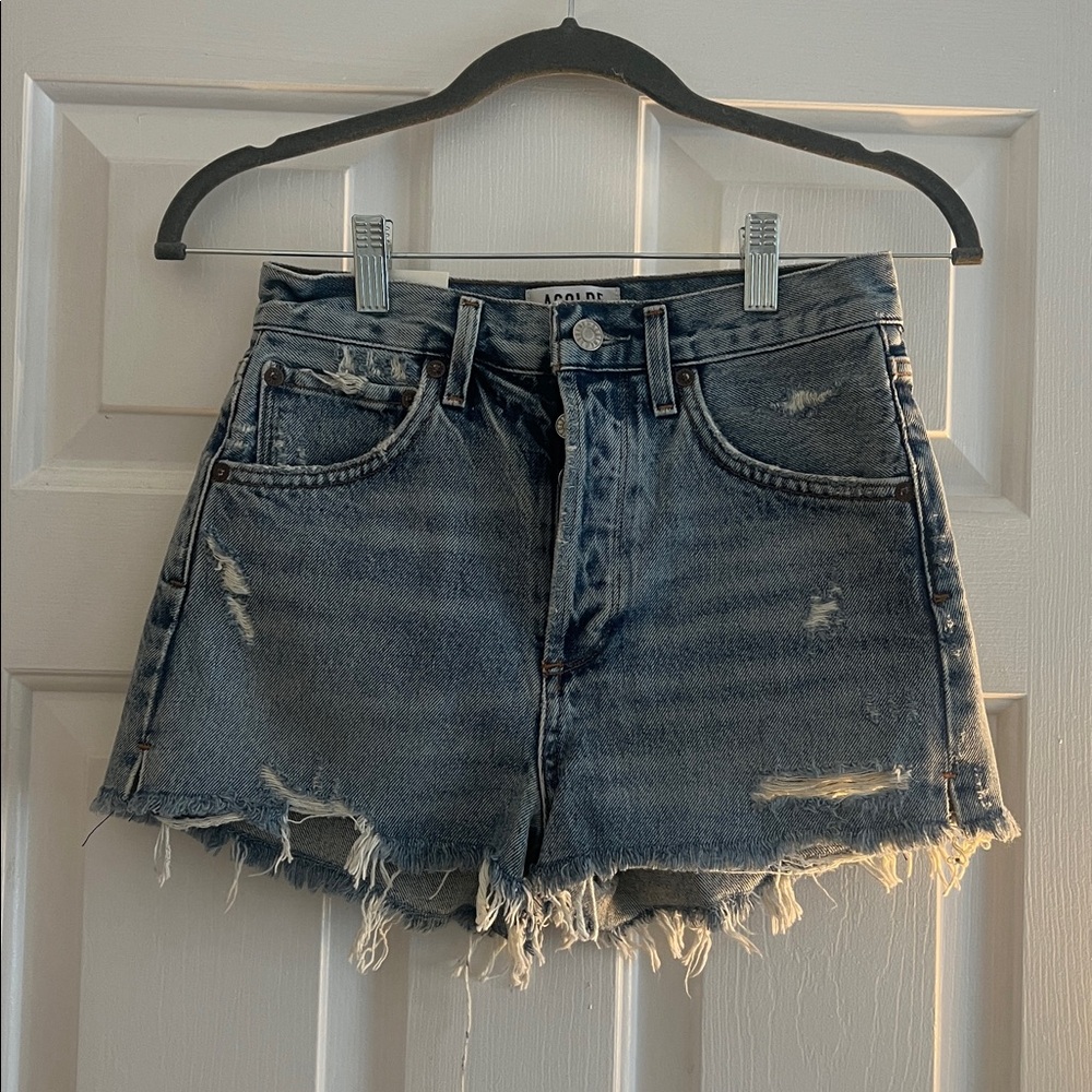 Agolde Distressed Blue Jean Shorts